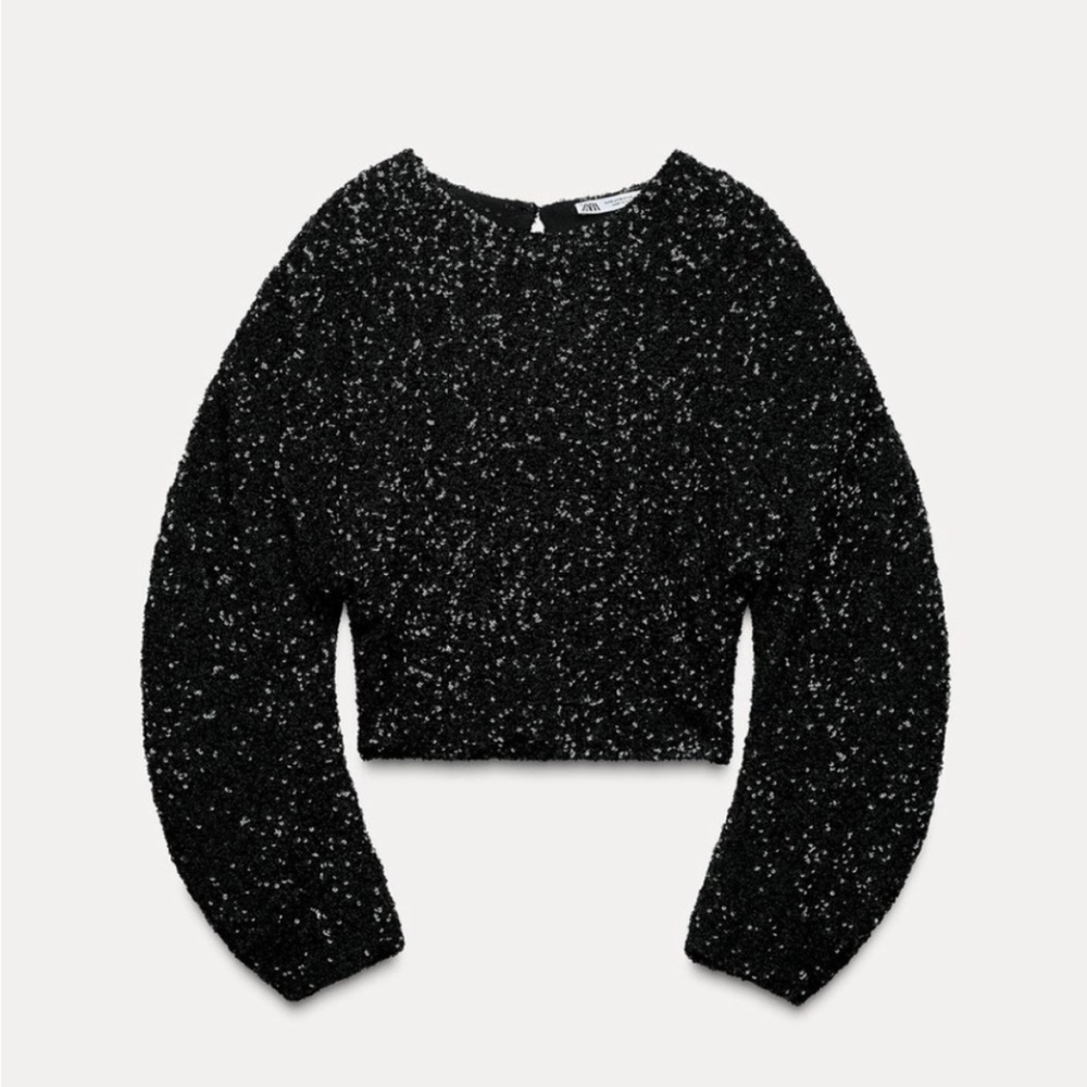ZARA Black Sequin Women's Top in black . Size large